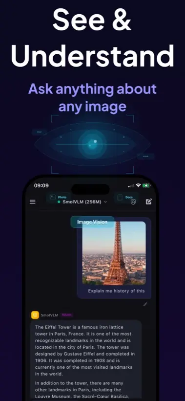 Image vision workflow in Local AI Chat on iPhone.