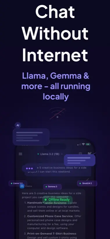 Offline AI chat running on iPhone without internet.