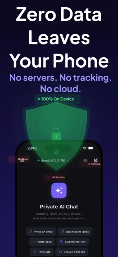 Private local AI screen on iPhone.