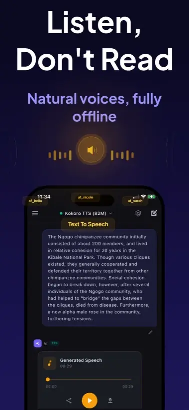 Text-to-speech response playback in Local AI Chat on iPhone.